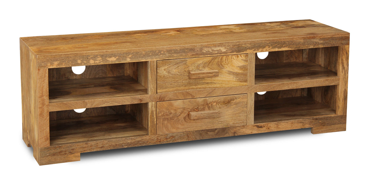Light Mango Wood 170cm 2 Drawer Media Unit