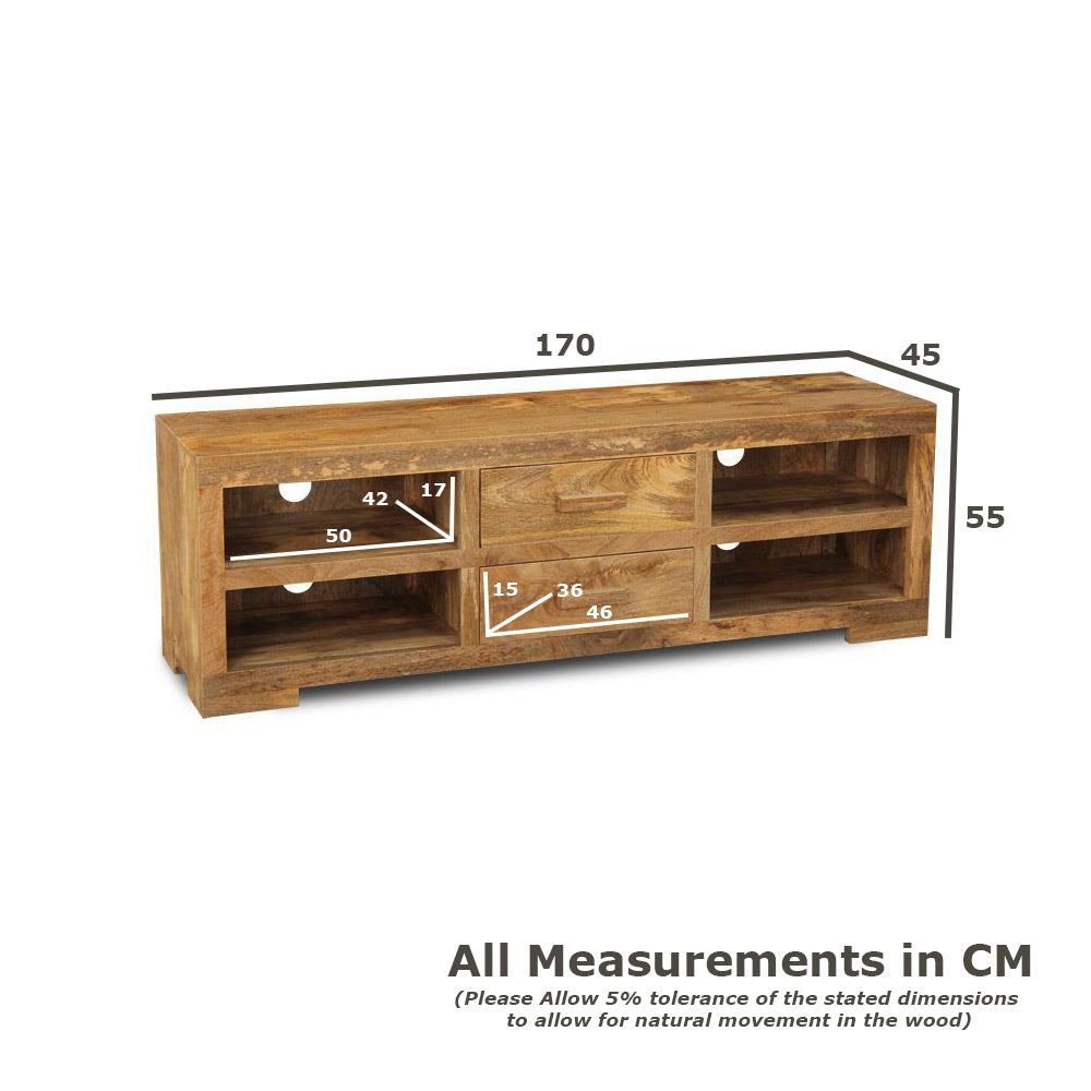 Light Mango Wood 170cm 2 Drawer Media Unit