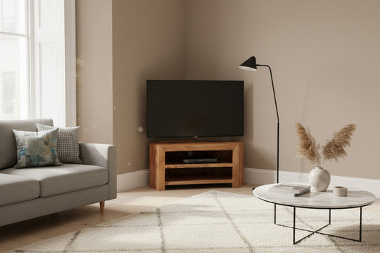 Light Mango Wood 100cm Corner TV Stand