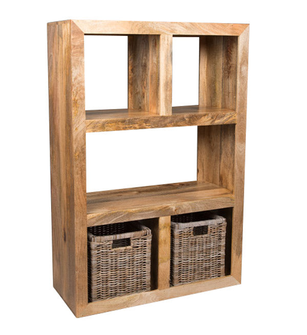 Light Dakota Mango wood 98cm open Bookcase with Rattan Baskets