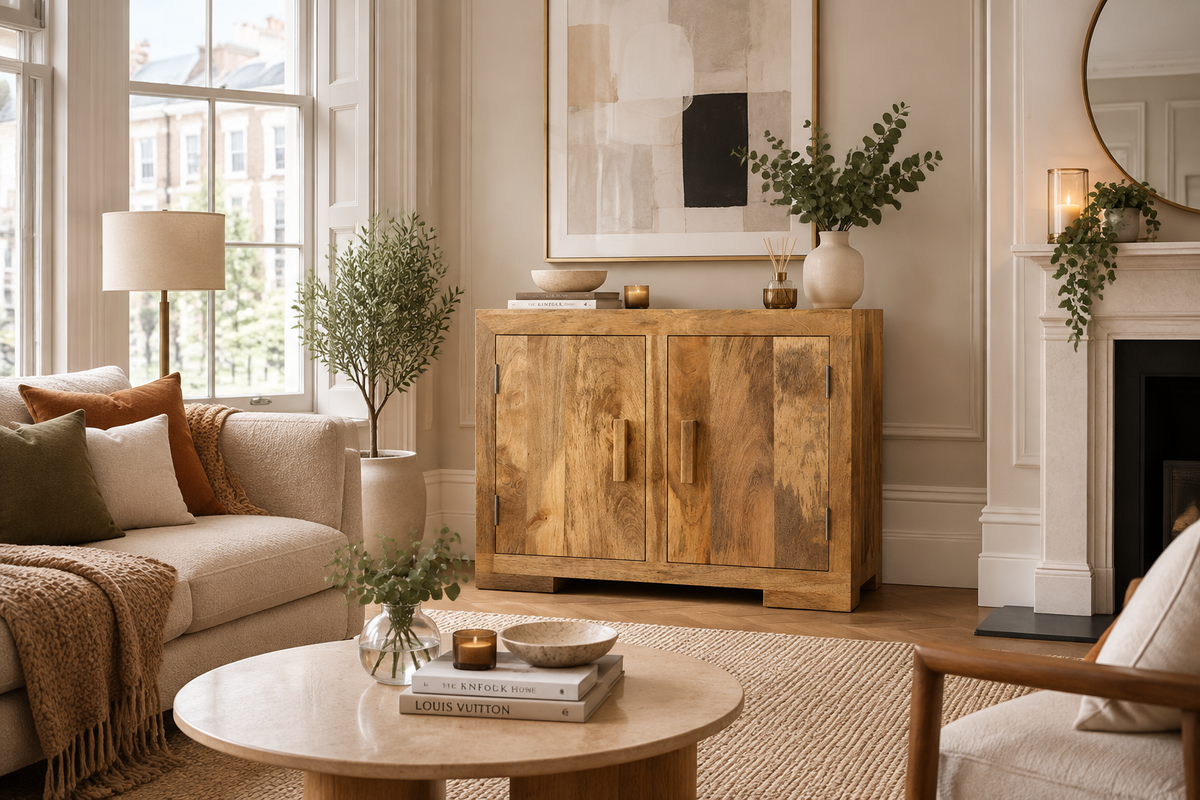 Light Mango Wood 90cm Sideboard